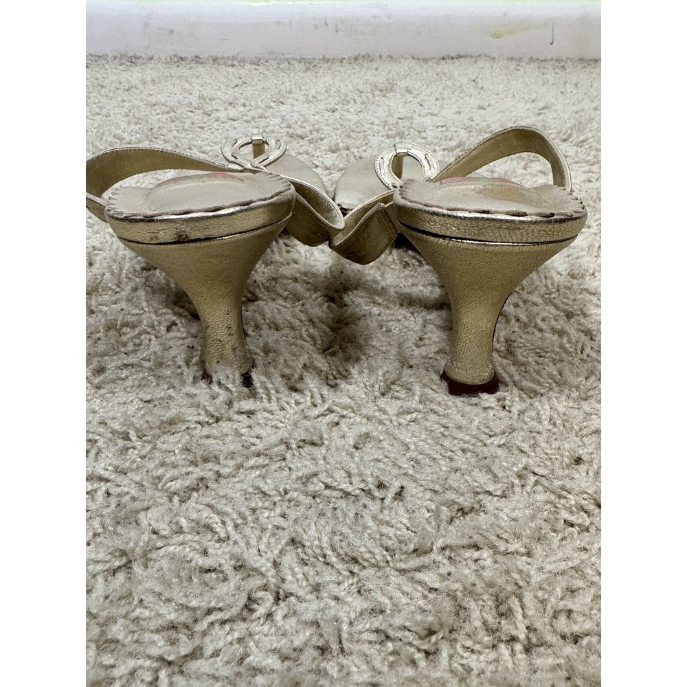 Lilly Pulitzer Metallic Gold Thong Kitten‎ Heel Slip On Sandals Size 9.5 Resort - Picture 7 of 12